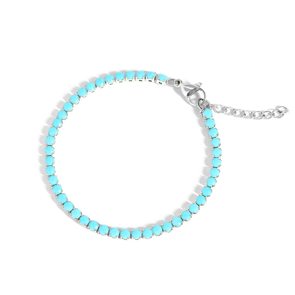 Greater Stainless Steel Turquoise Rhinestone Tennis Chain Bracelet