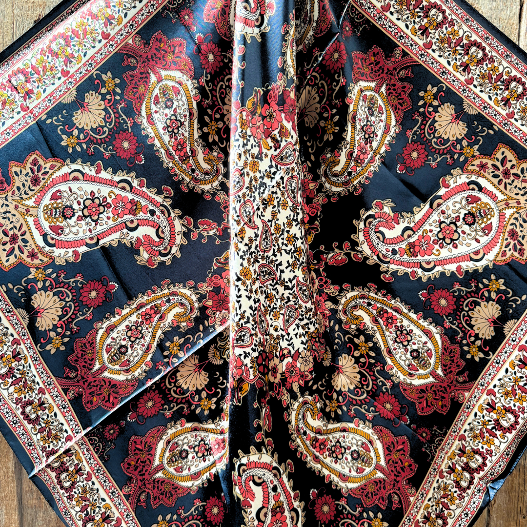 Navy and Burgundy Flowers and Paisley Wild Rag / Scarf WR1030