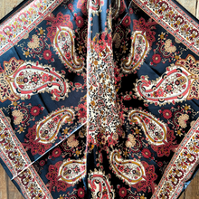 Load image into Gallery viewer, Navy and Burgundy Flowers and Paisley Wild Rag / Scarf WR1030
