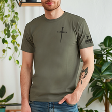 Load image into Gallery viewer, Three Nails Christian Graphic Tee - Heather Mil. Green
