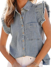 Load image into Gallery viewer, Ruffle Sleeve Denim Shirt
