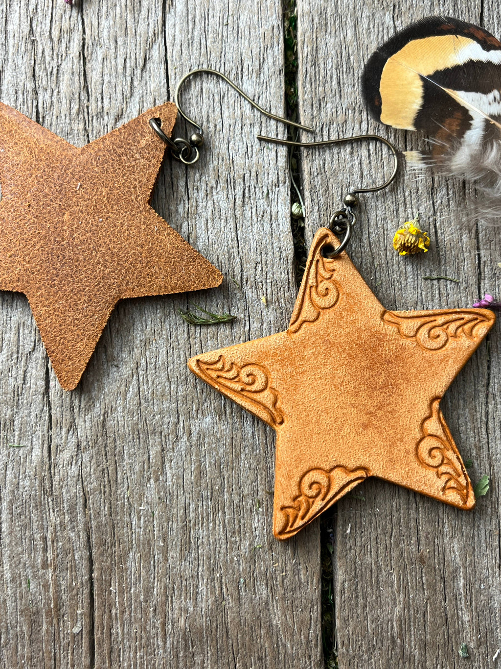 Lucky This Time Hand Tooled Earrings with Rustic Finish