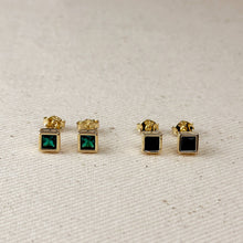 Load image into Gallery viewer, 18k Gold Filled Colored Square Stud Earring With Detailed Bezel
