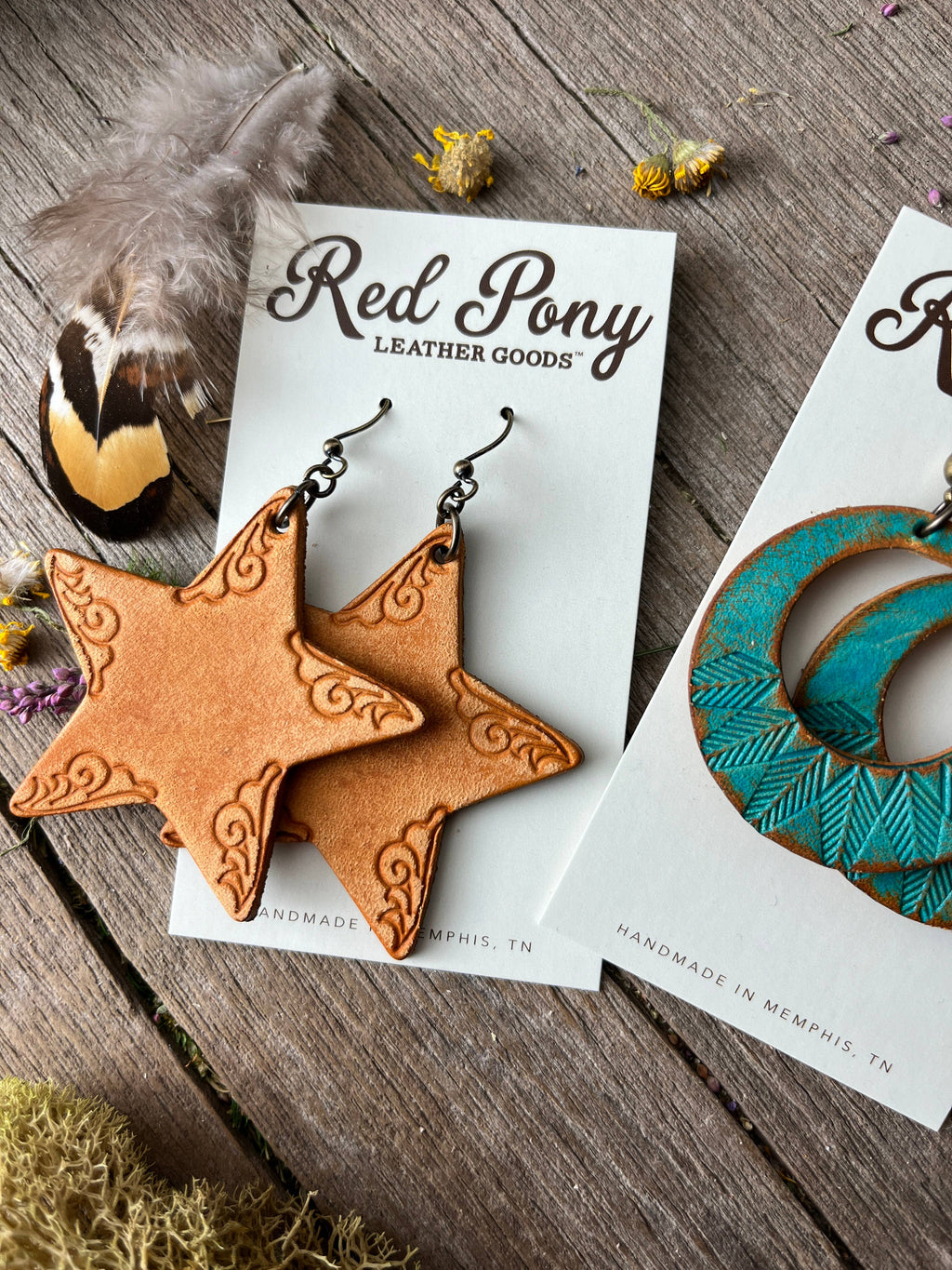 Lucky This Time Hand Tooled Earrings with Rustic Finish