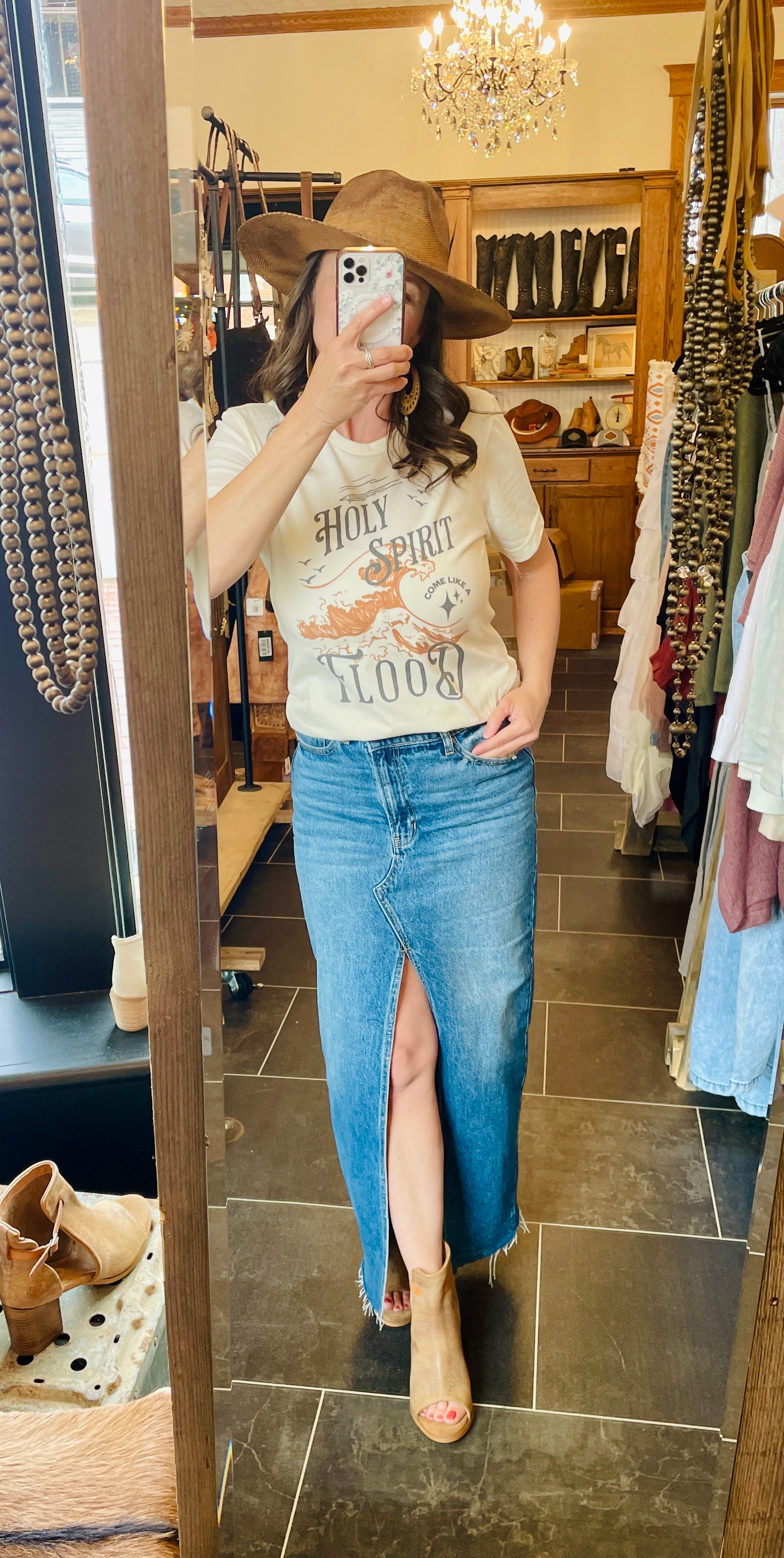 Aphrodite In Blue Maxi Denim Skirt