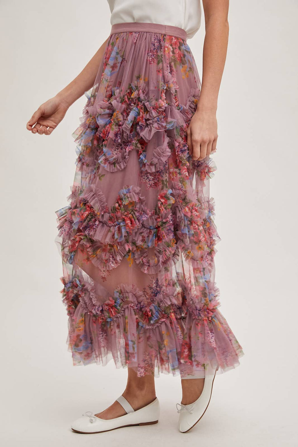 Wildflower Ruffle Midi Skirt