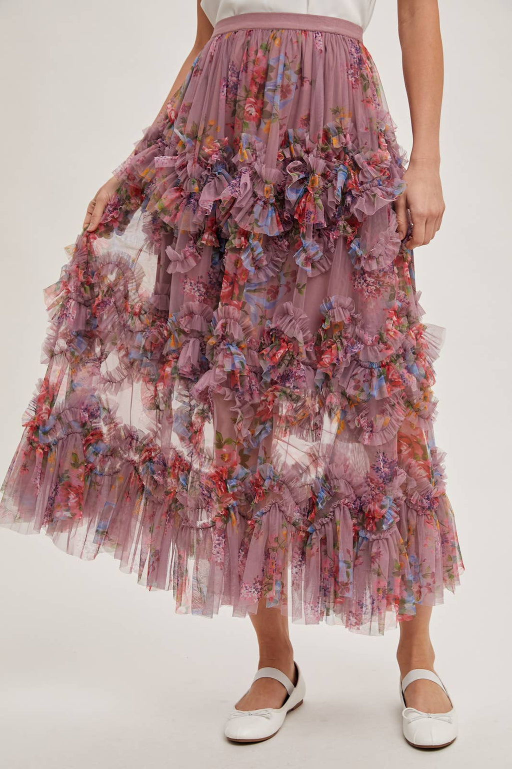 Wildflower Ruffle Midi Skirt