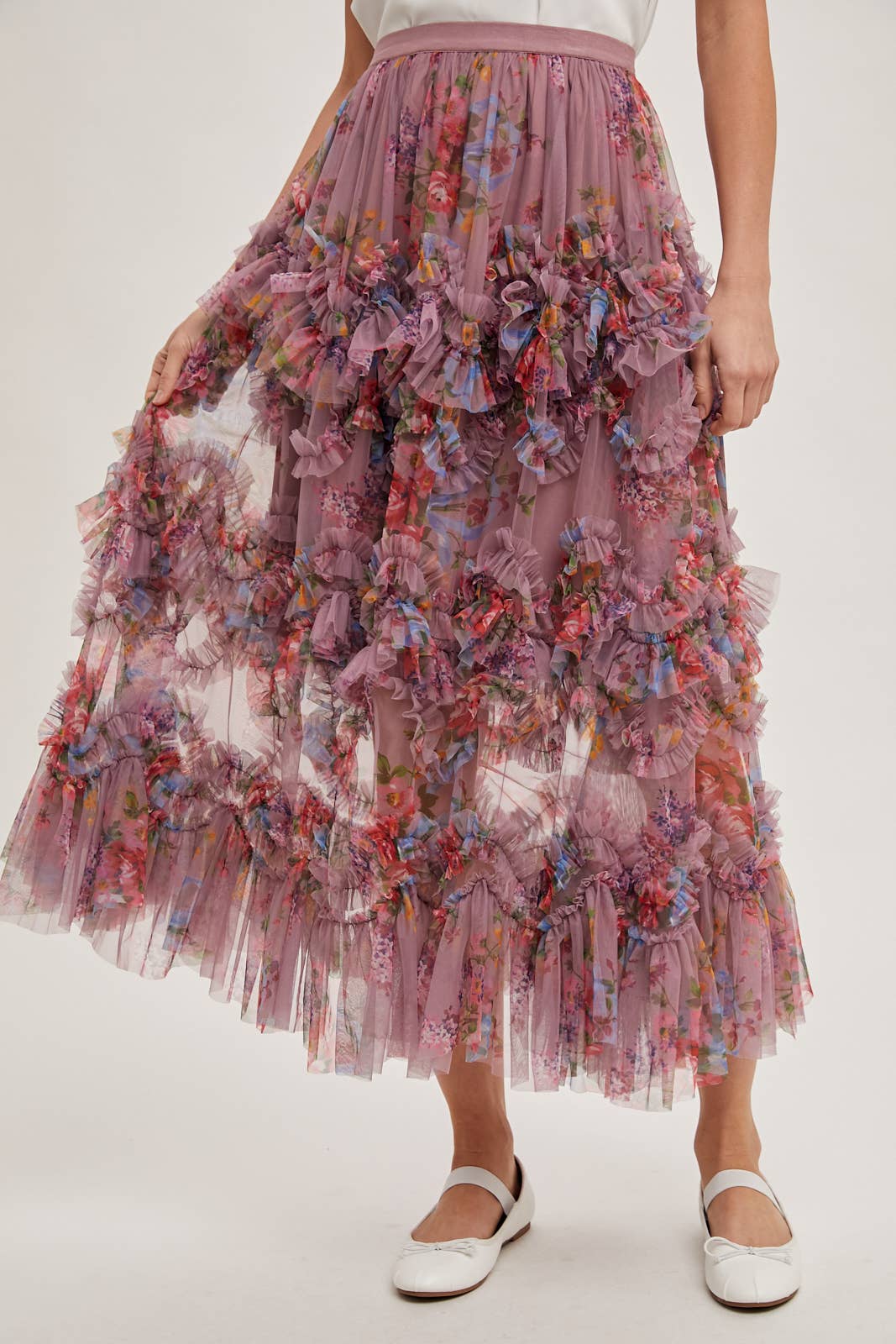 Wildflower Ruffle Midi Skirt