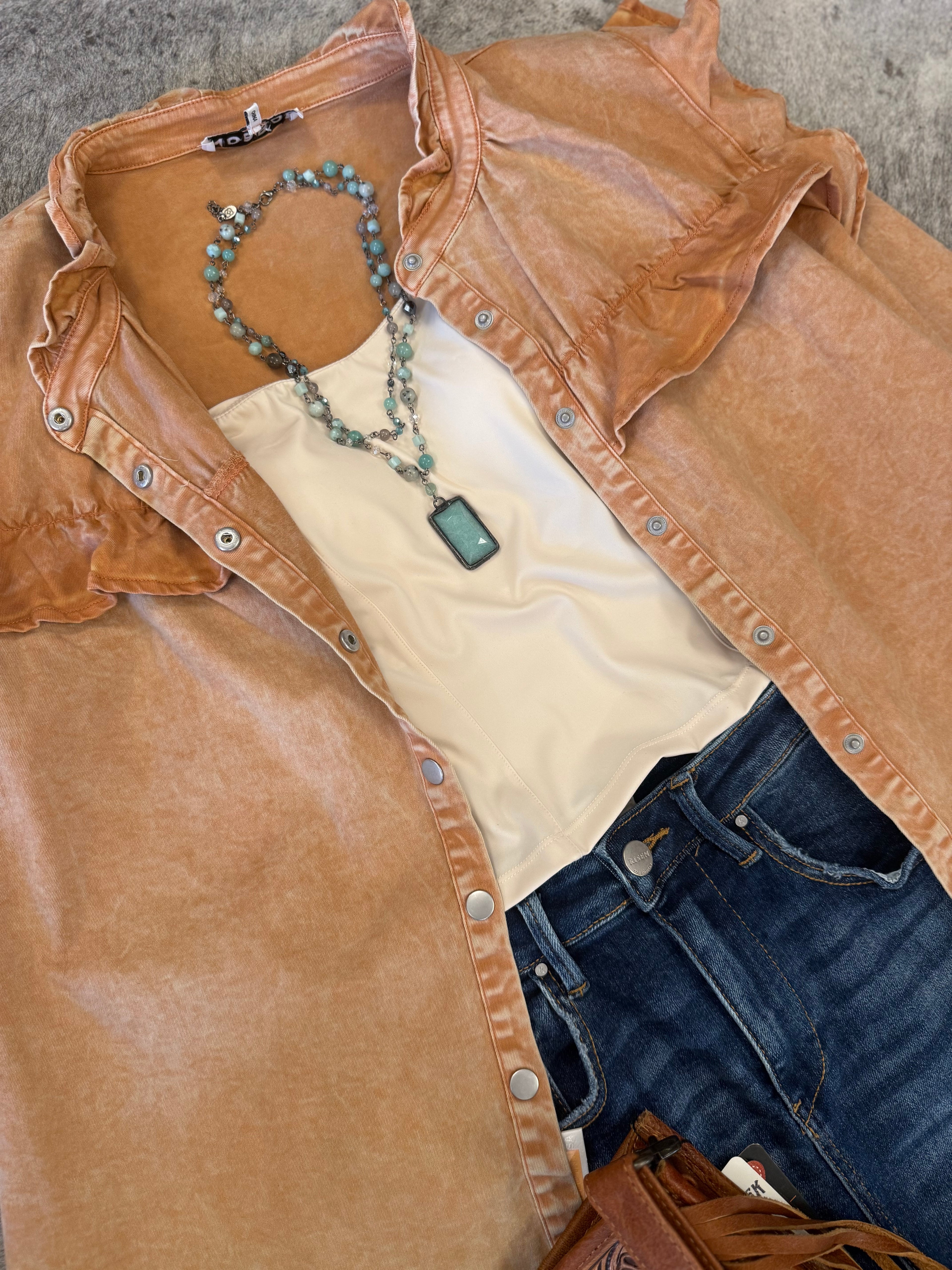 Take Me Home Long Sleeve Vintage Wash Button Up Shirt