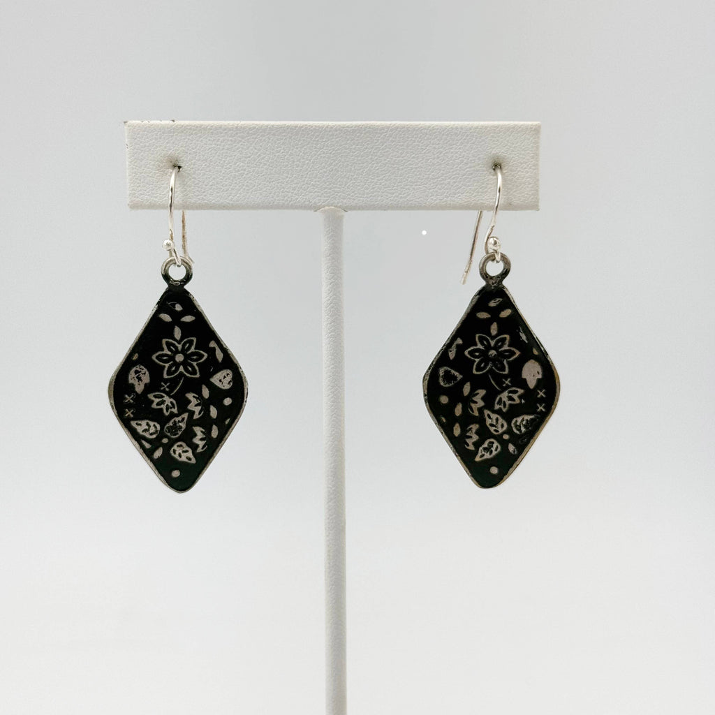 Handcrafted Silver Patina Black Vine Earrings