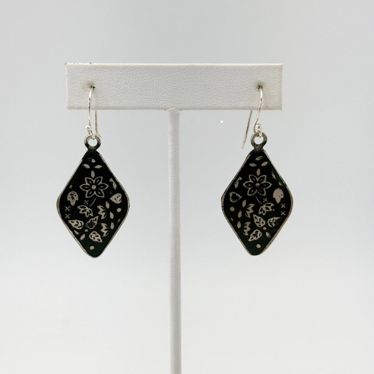 Handcrafted Silver Patina Black Vine Earrings