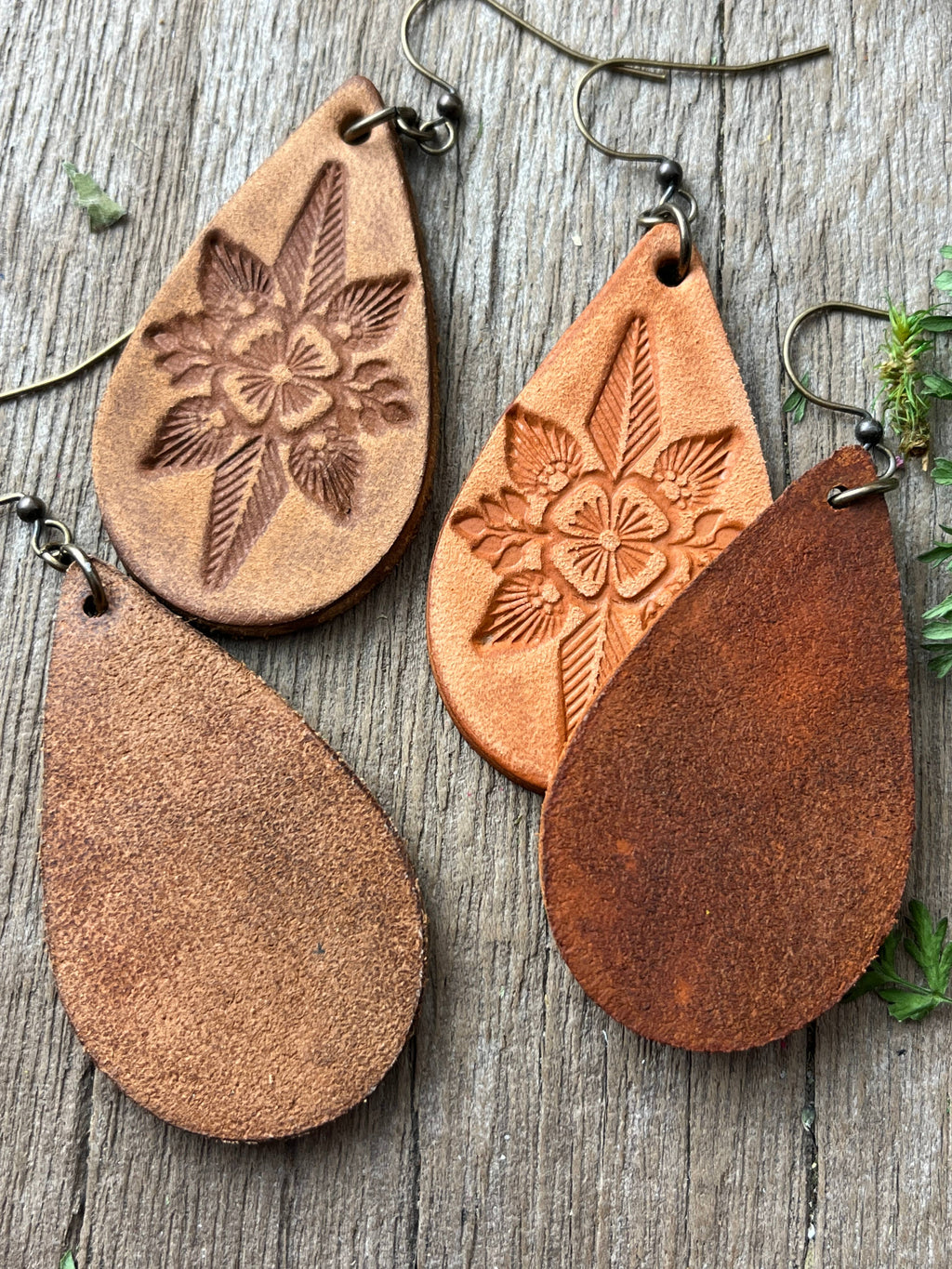 Still the Same Hand Tooled Leather Teardrop Earrings