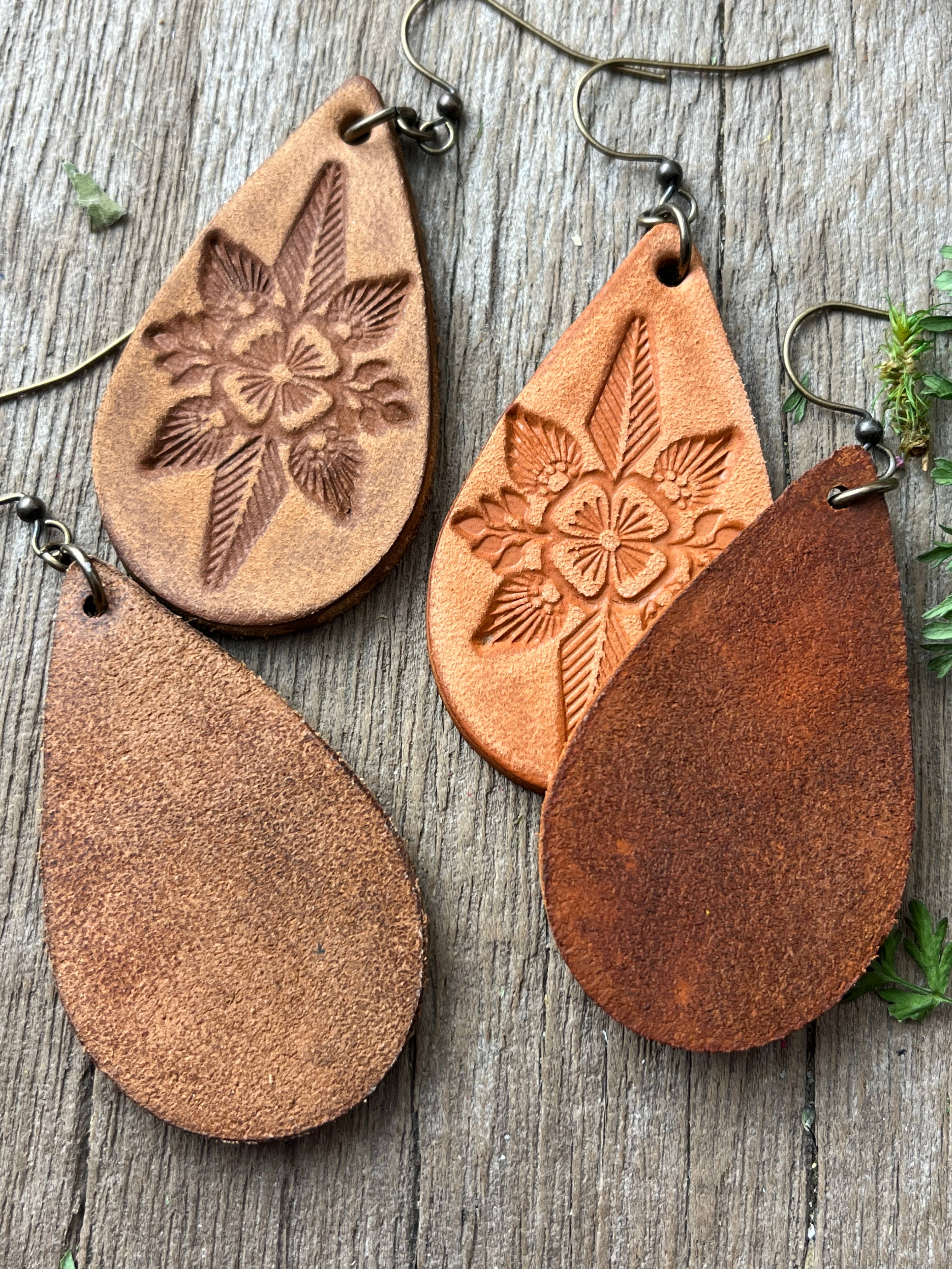 Still the Same Hand Tooled Leather Teardrop Earrings