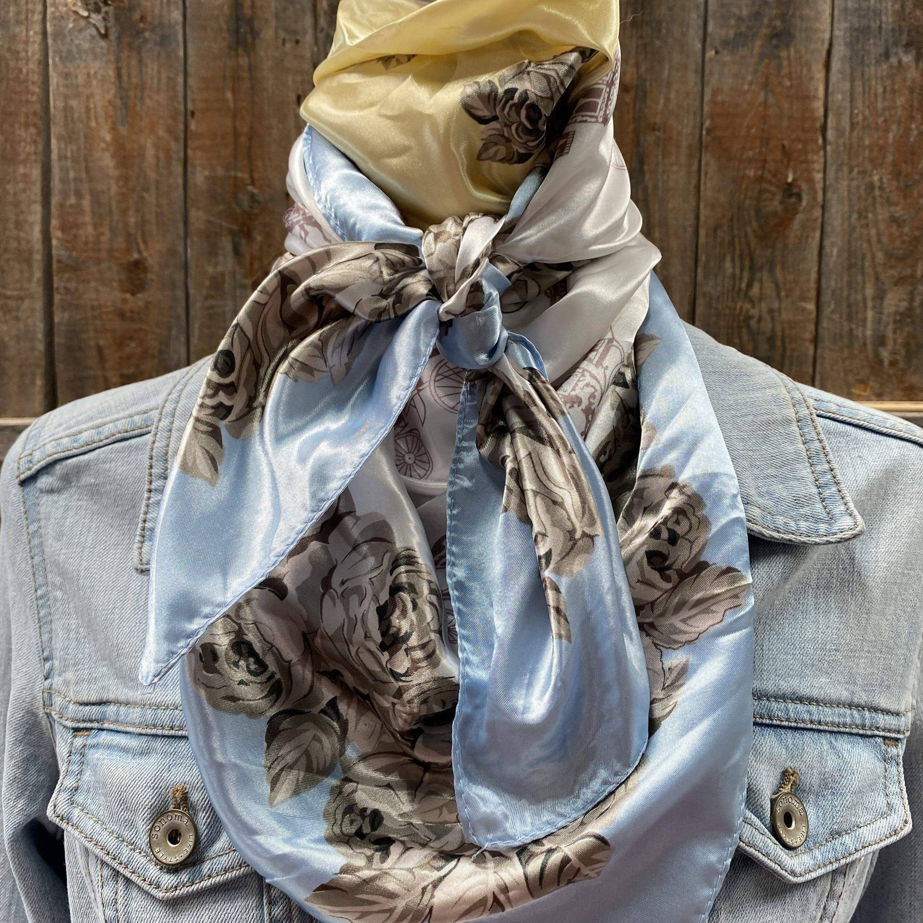 Pale Blue & Cream Floral Wild Rag/Scarf