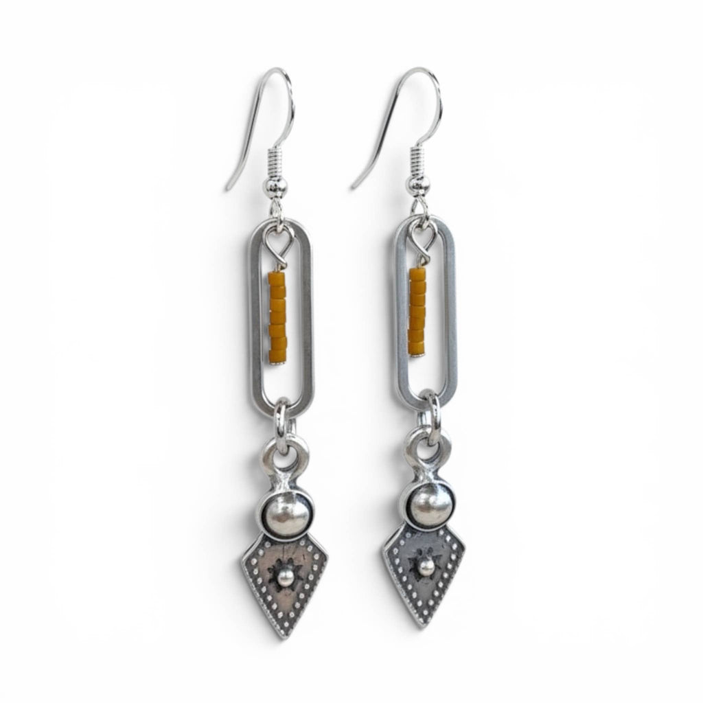 Boho Soul-Beaded Yellow Dangle Earrings