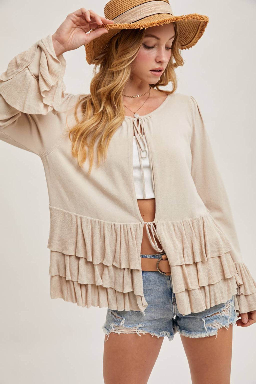 Glory Ruffle Hem Bell Sleeve Sweater