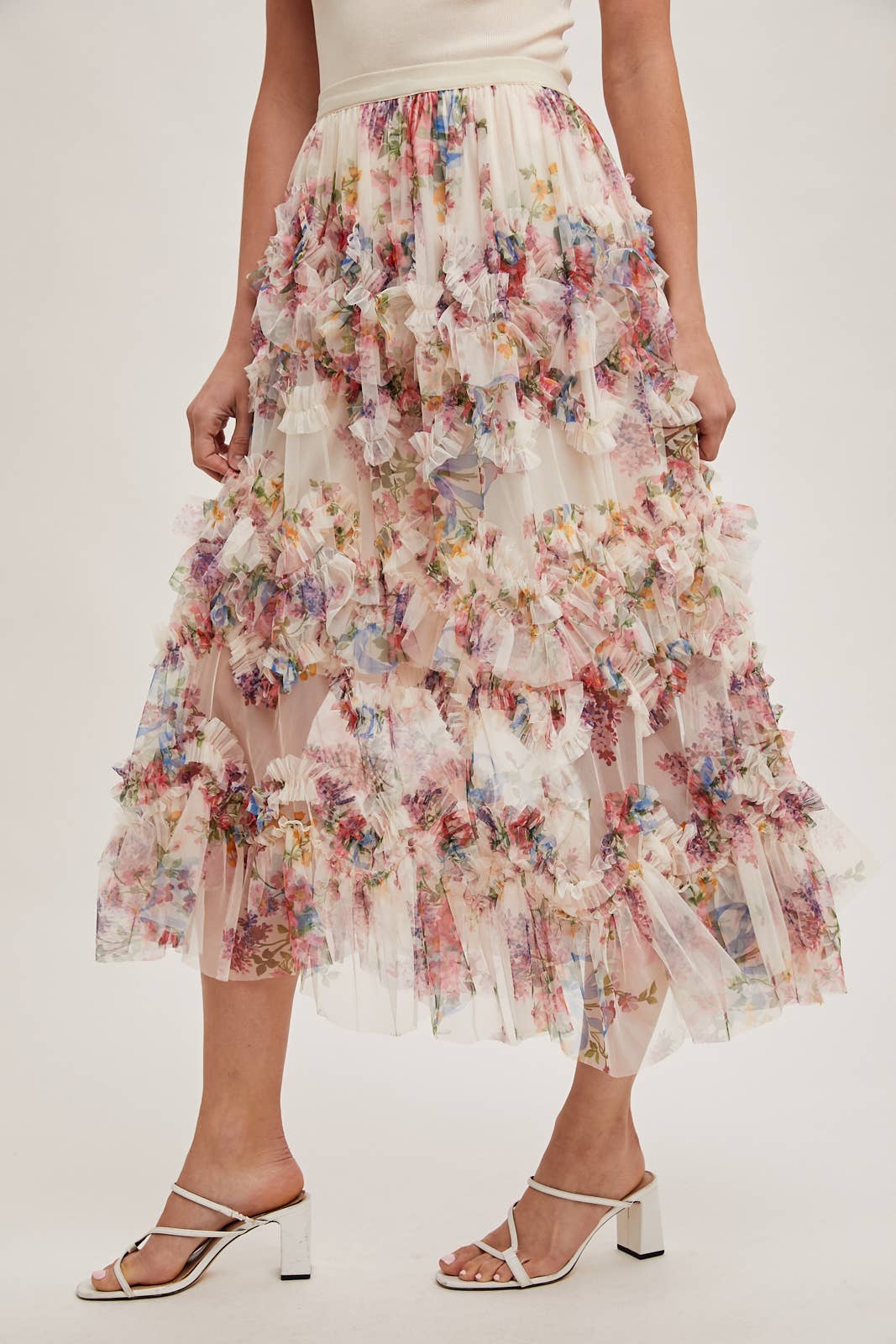 Wildflower Ruffle Midi Skirt