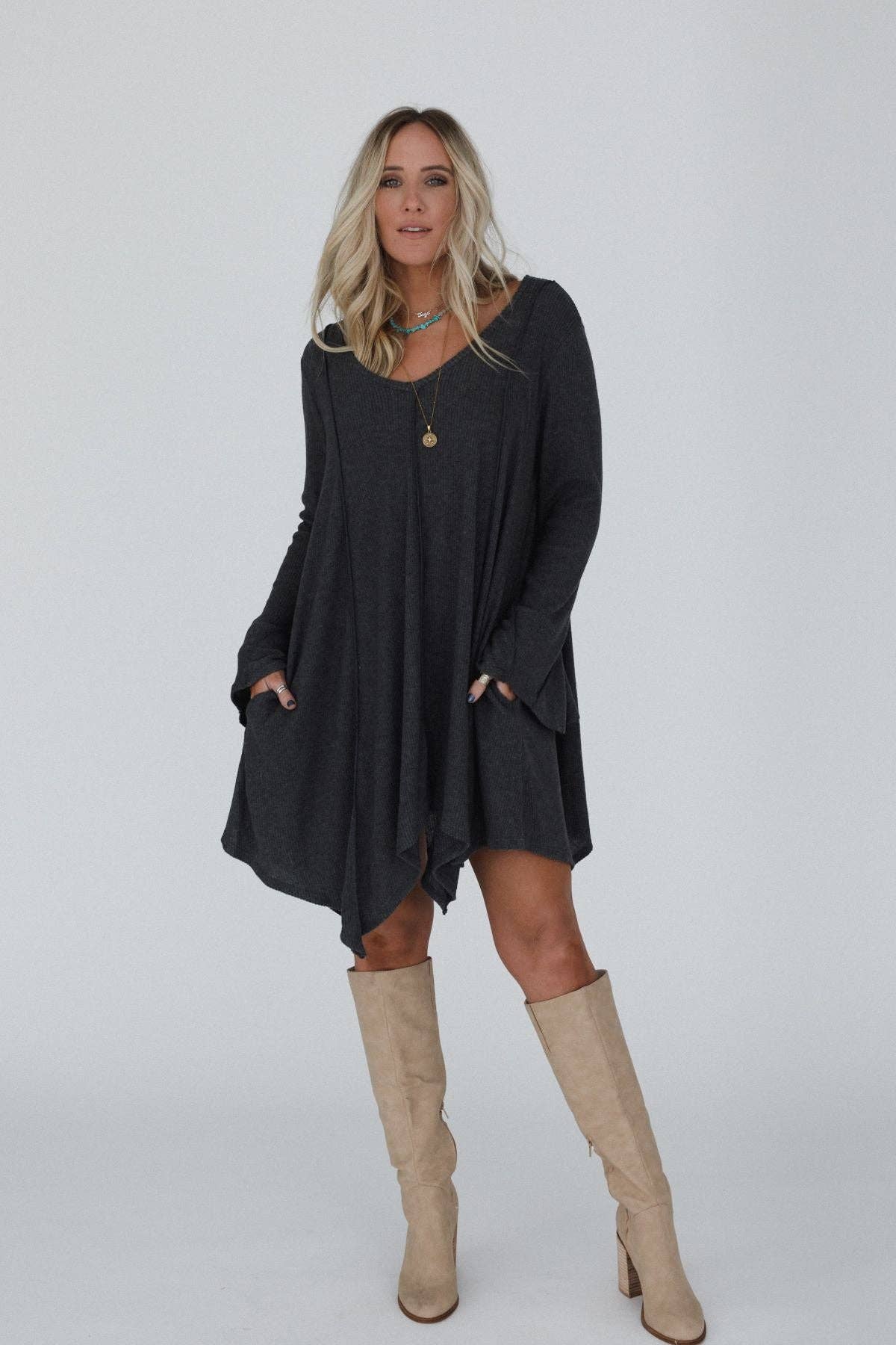 Takin’ Chances Dress - Charcoal