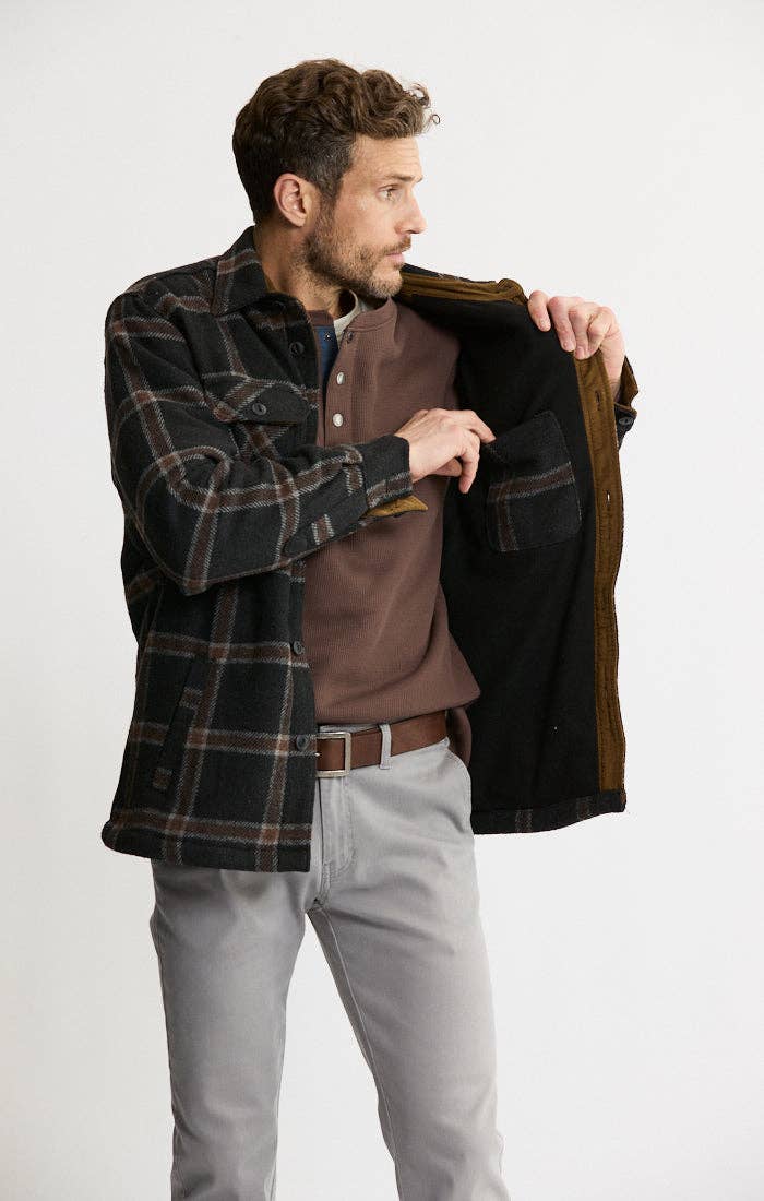 Thermal Lined Wool Blend Shirt Jacket - Black Plaid