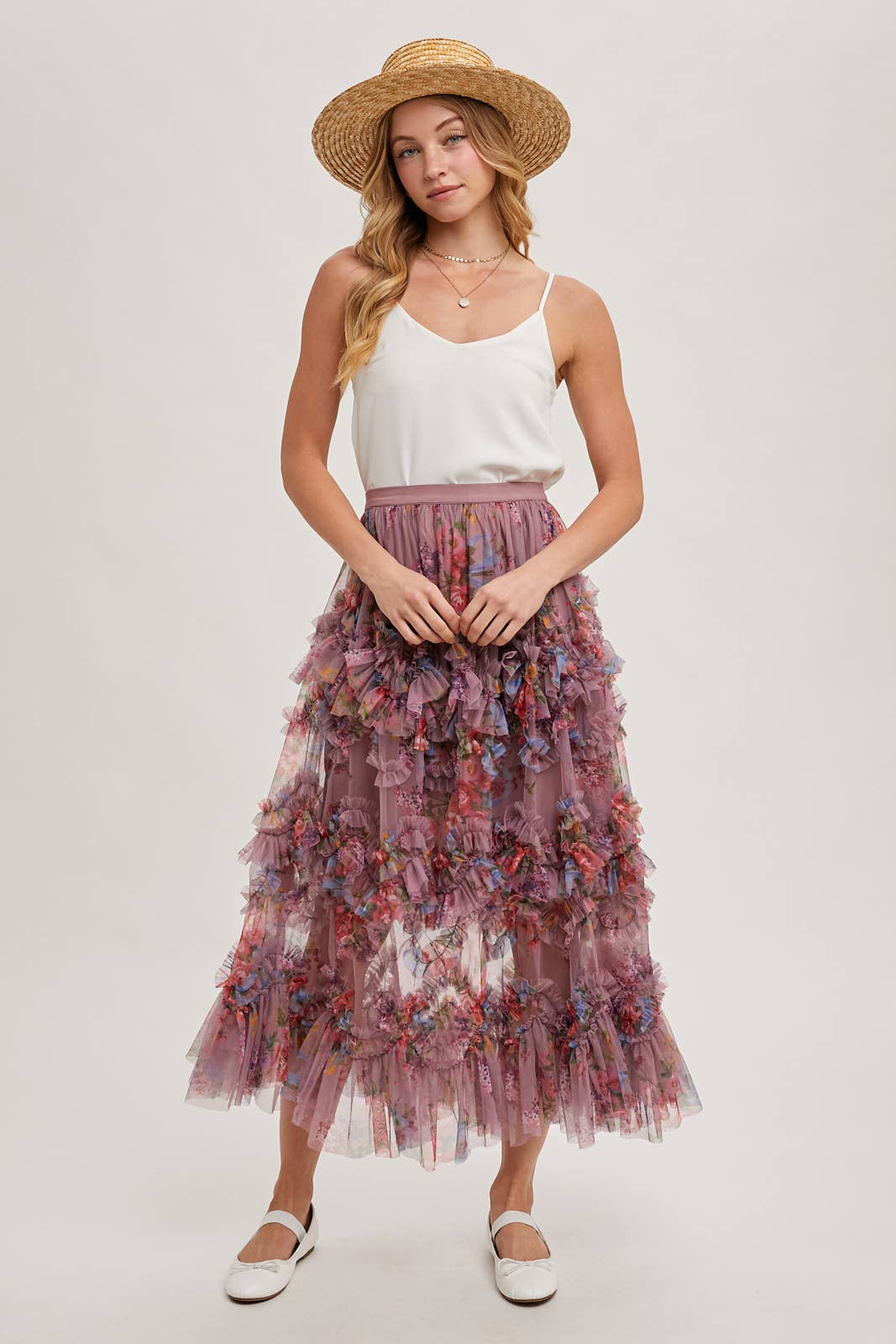 Wildflower Ruffle Midi Skirt