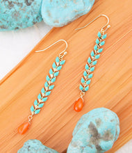 Load image into Gallery viewer, Mandy Turquoise Chevron and Peach Linear Golden Earrings
