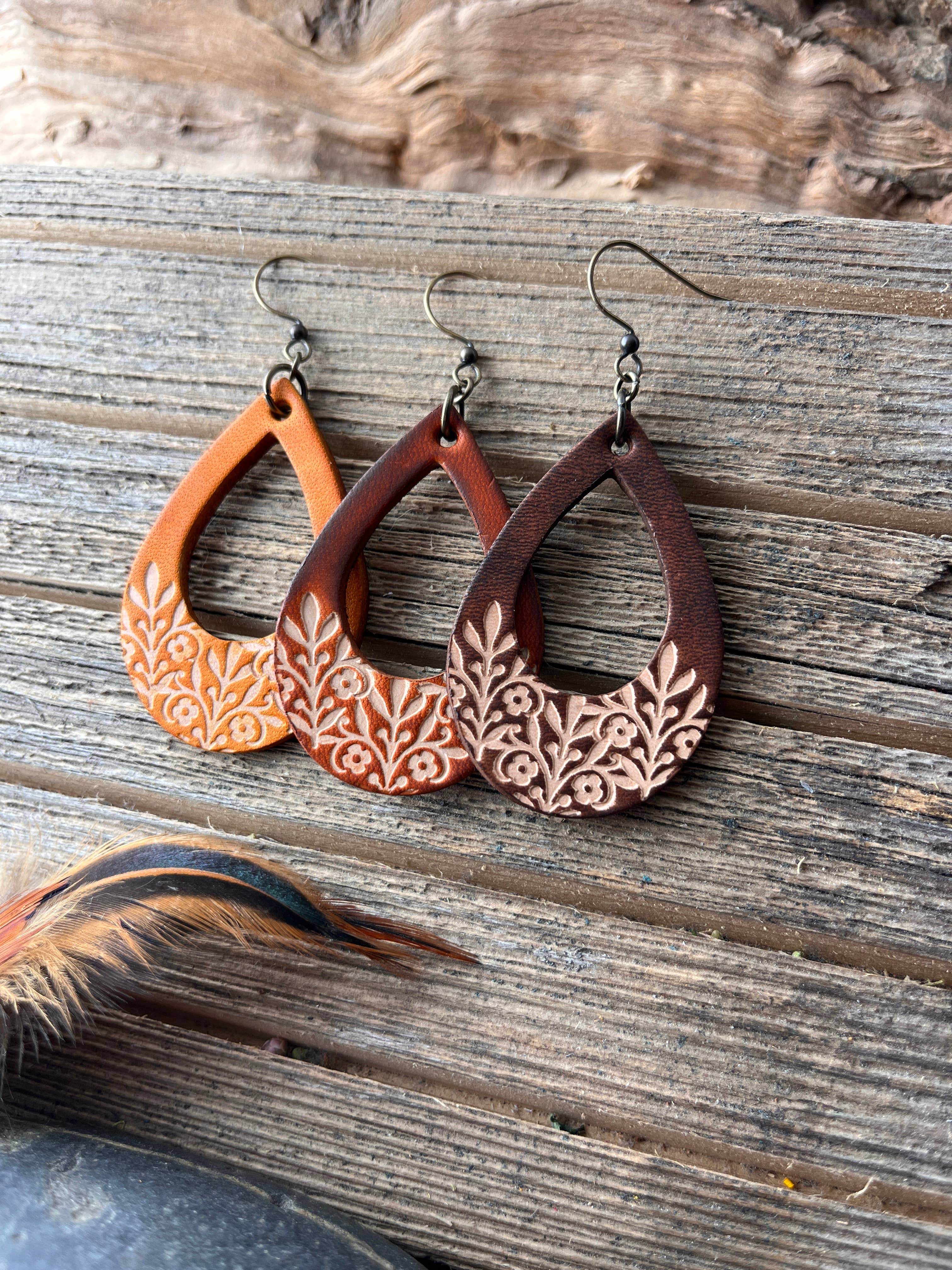 Long Time Gone Hand Tooled Leather Earrings