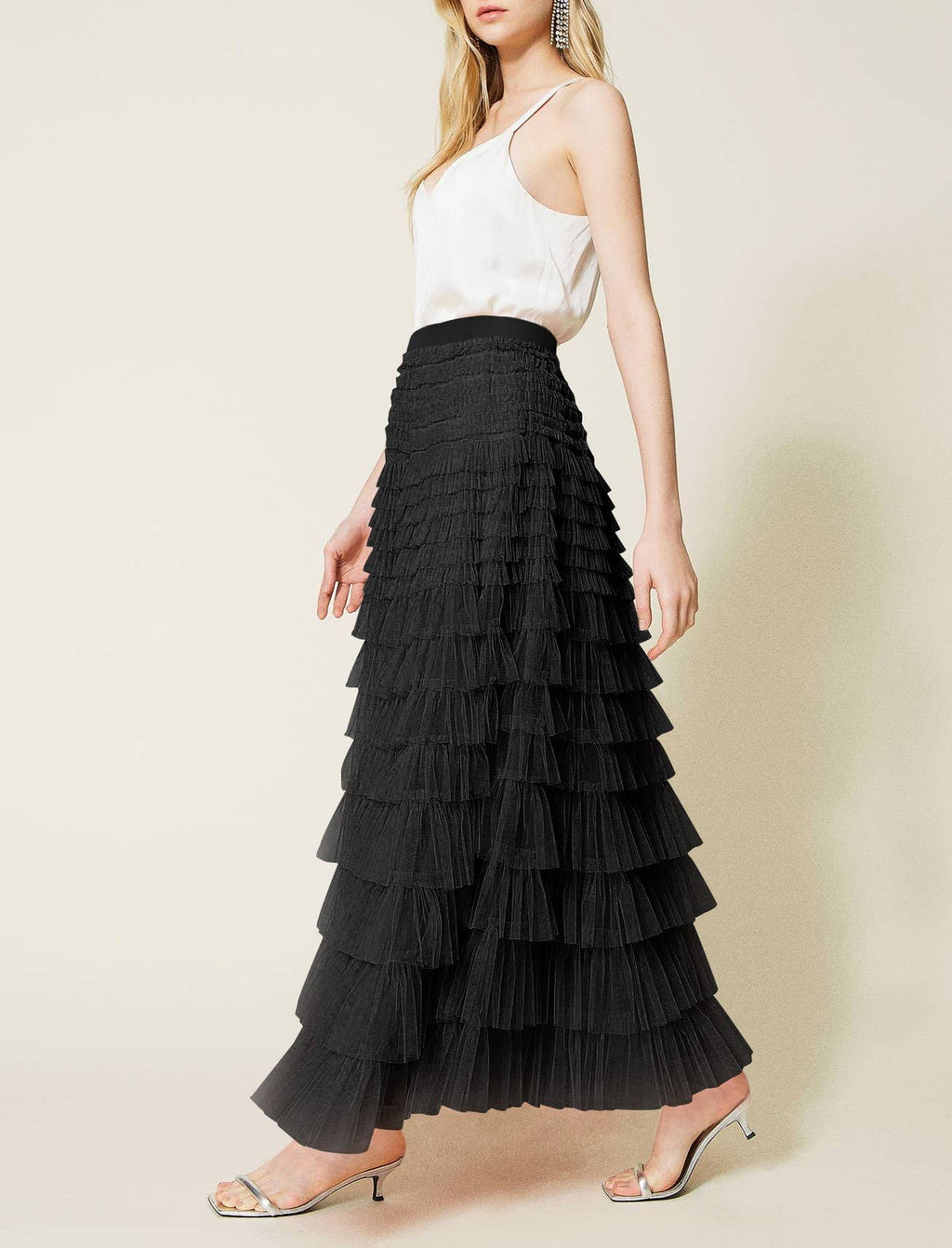 Social Graces Ruffle Tulle Maxi Skirt