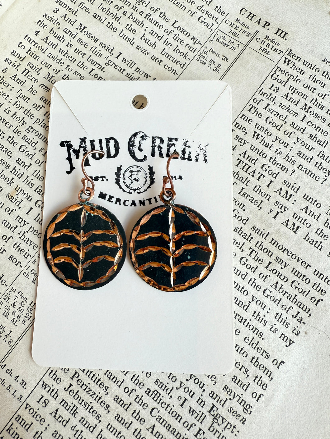 God Bless the Girls Etched Copper Earrings