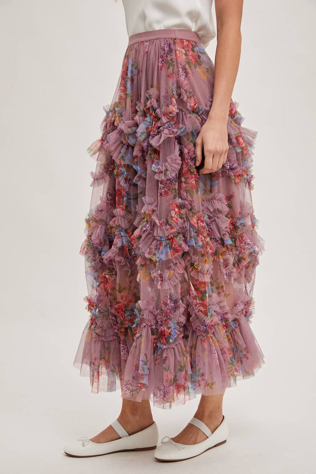 Wildflower Ruffle Midi Skirt