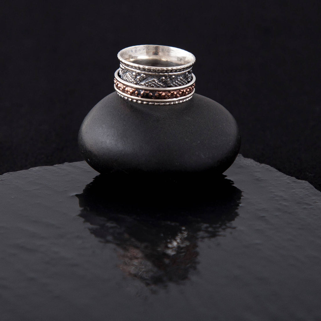 Path to Follow Sterling Silver Spinner Ring with Copper Accent