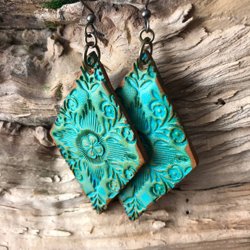 Where I Come From Hand Tooled Leather Earrings