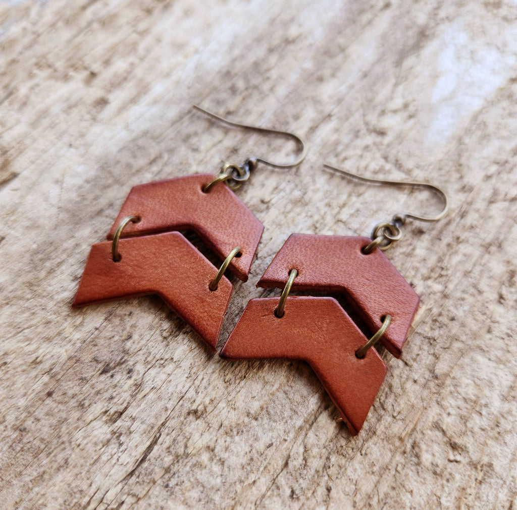 Rey Distressed Leather Chevron Earrings