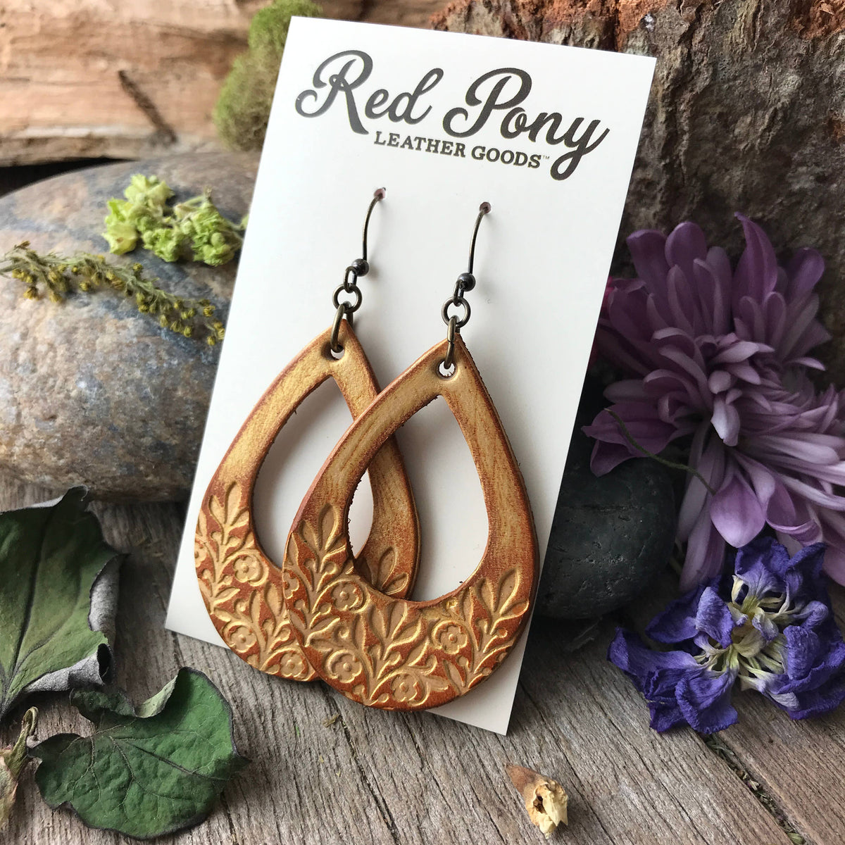 Long Time Gone Hand Tooled Leather Earrings