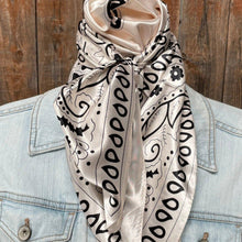 Load image into Gallery viewer, 35X35&quot;  Cream &amp; Black Paisley Wild Rag/Scarf WR3412
