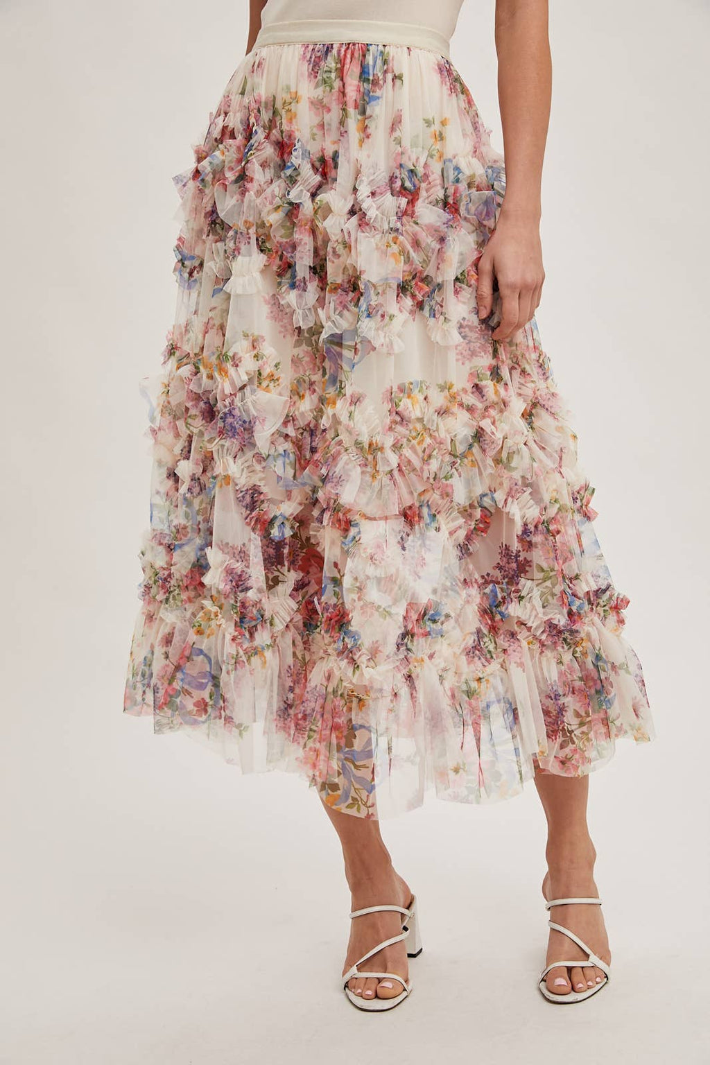 Wildflower Ruffle Midi Skirt