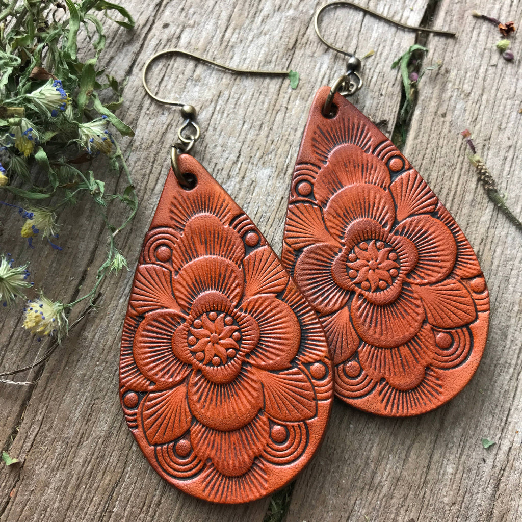 Lord Willing Leather Teardrop Earrings