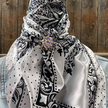 Load image into Gallery viewer, 35X35&quot; Black/White Polka Dot &amp; Paisley Wild Rag/Scarf
