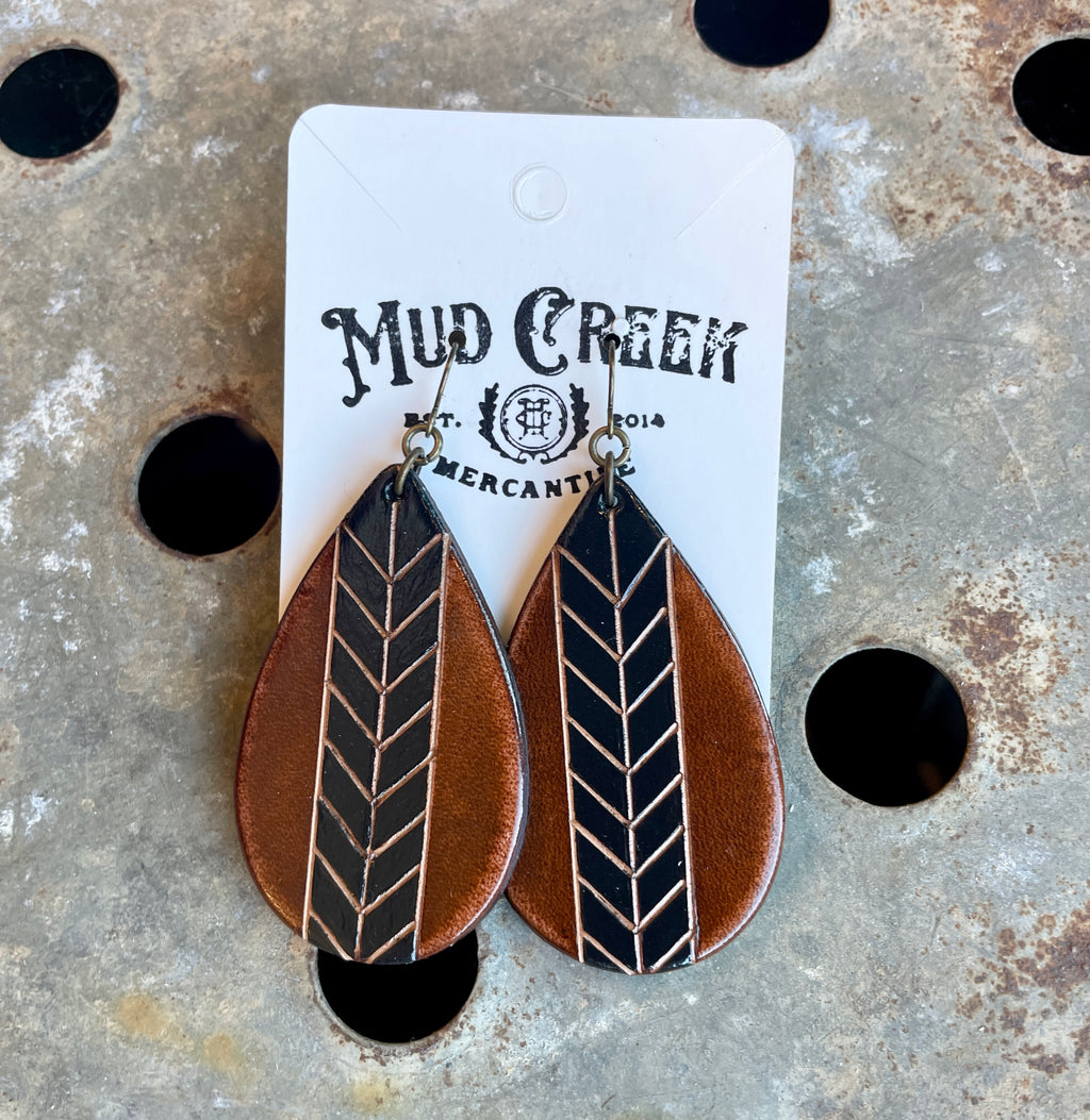 Chevron Feather Handmade Leather Earrings
