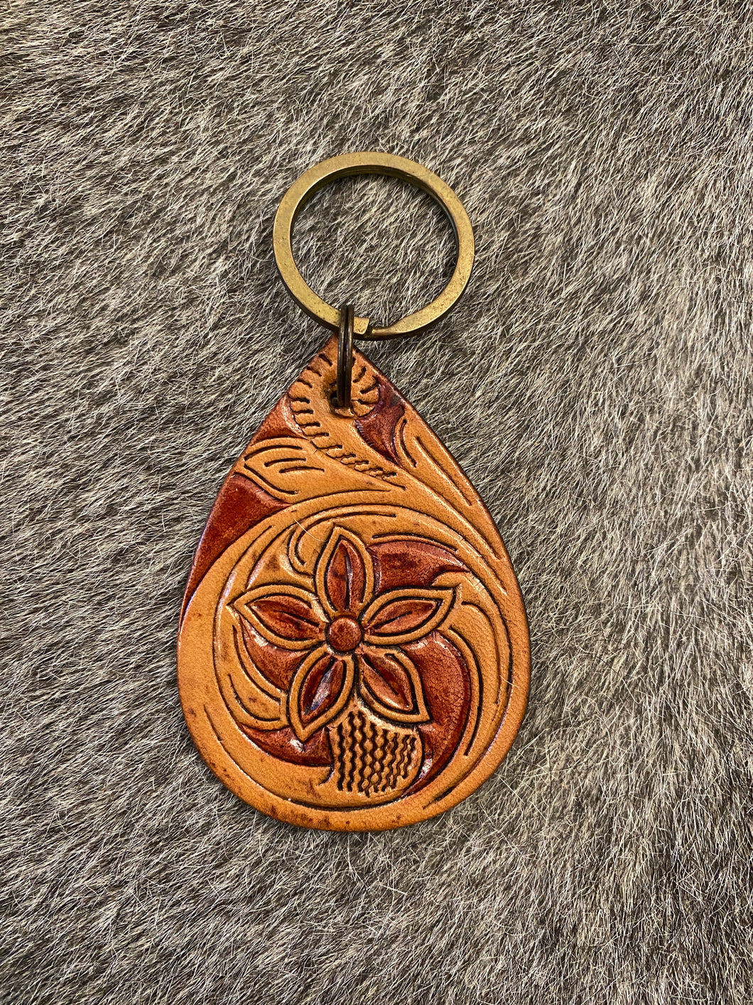 Flower Tooled Keychain