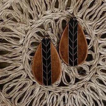Chevron Feather Handmade Leather Earrings