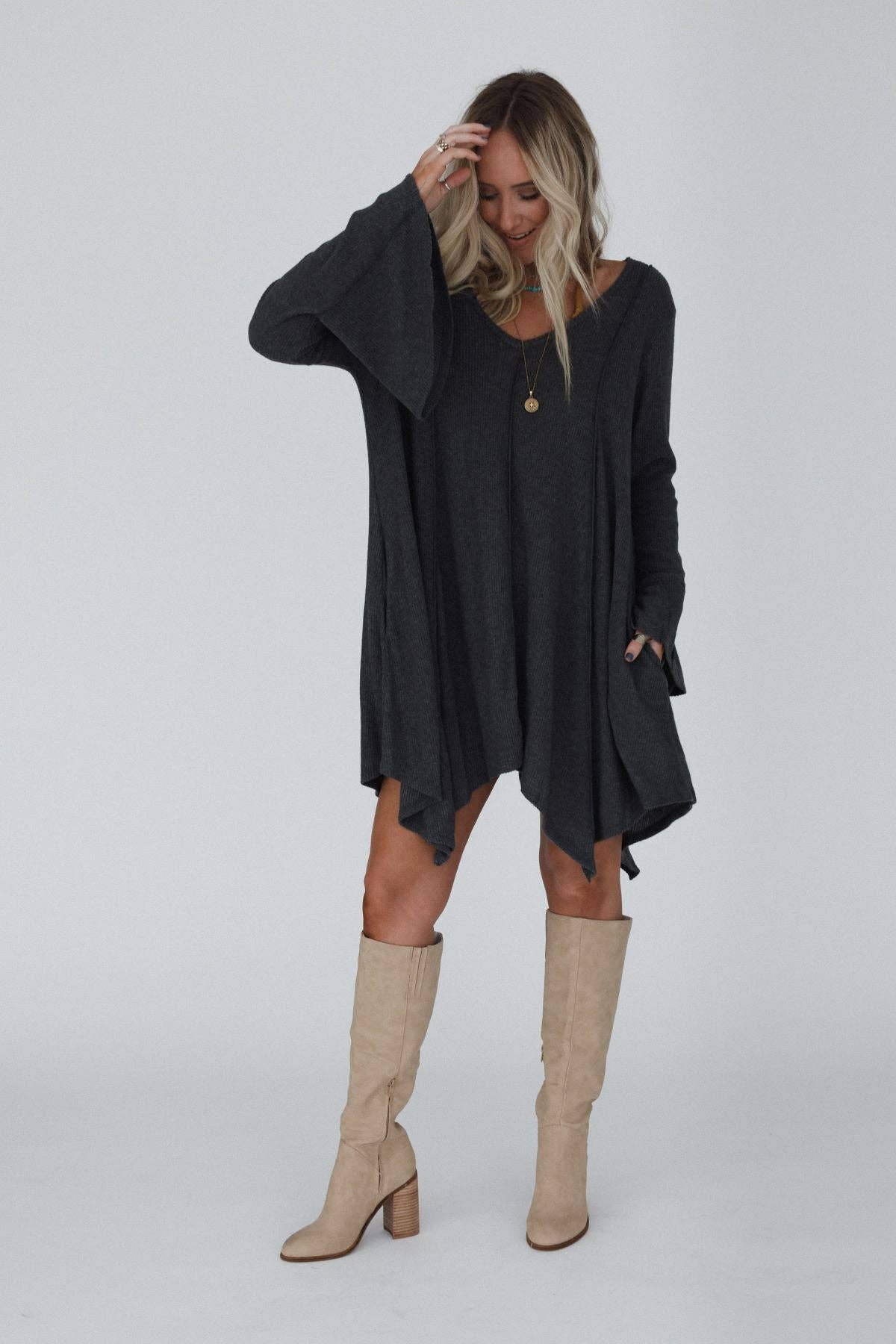 Takin’ Chances Dress - Charcoal