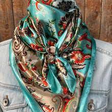 Load image into Gallery viewer, 35X35&quot; Turquoise That So 70&#39;s Paisley Wild Rag / Scarf WR230
