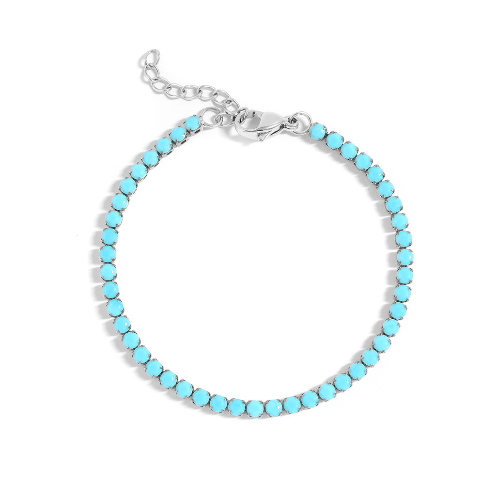 Greater Stainless Steel Turquoise Rhinestone Tennis Chain Bracelet
