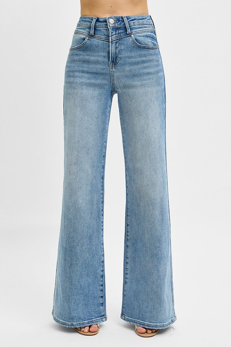 Dodgin’ Mullets High Rise Wide Front Yoke Detailed Jeans by Risen