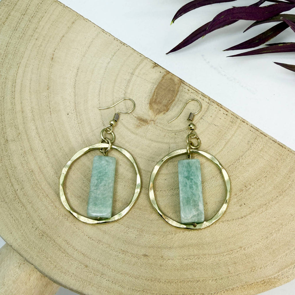 Akriti Amazonite Circle Handcrafted Gold Earrings