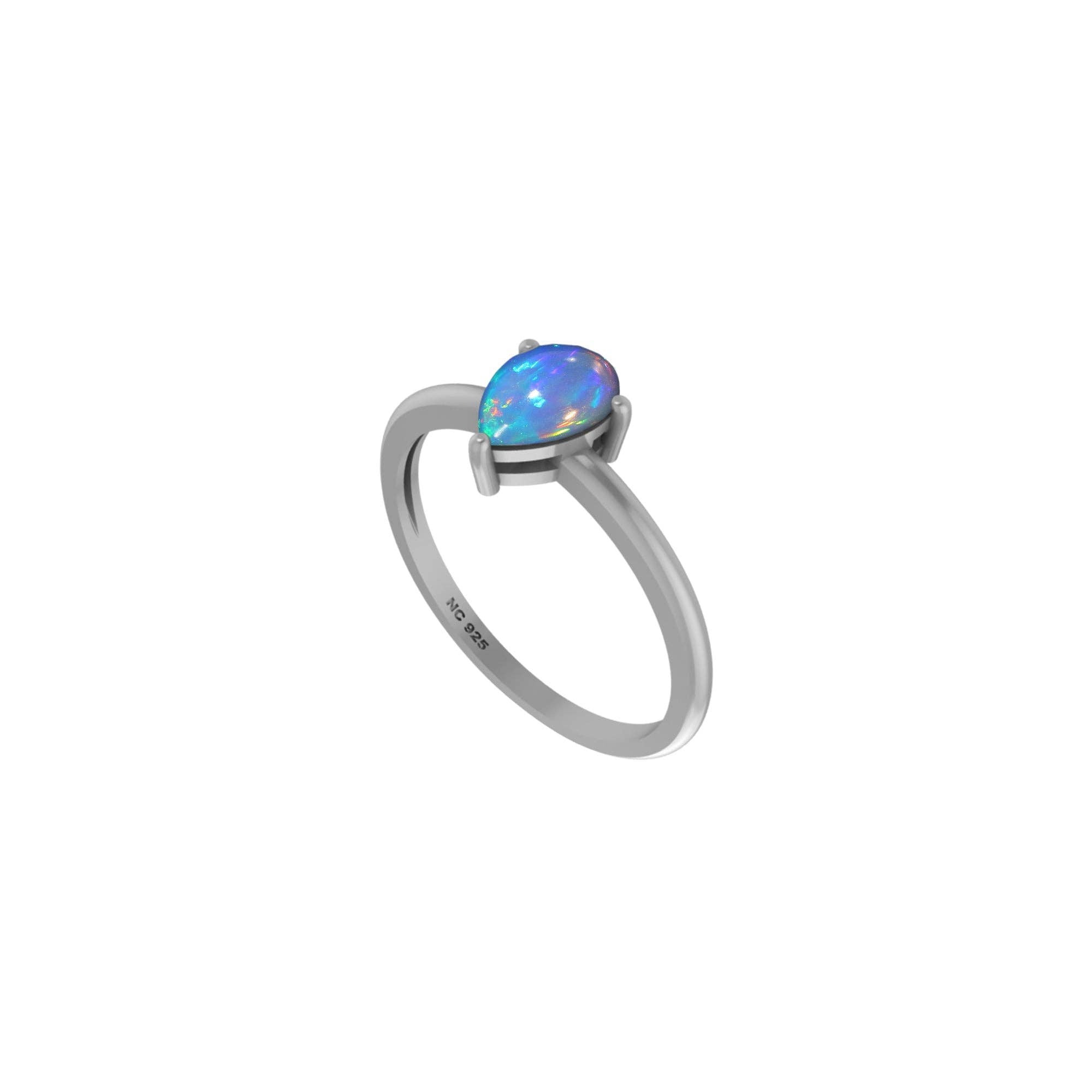 Natural Ethiopian Opal Stackable Rings in Silver, Prong-Set