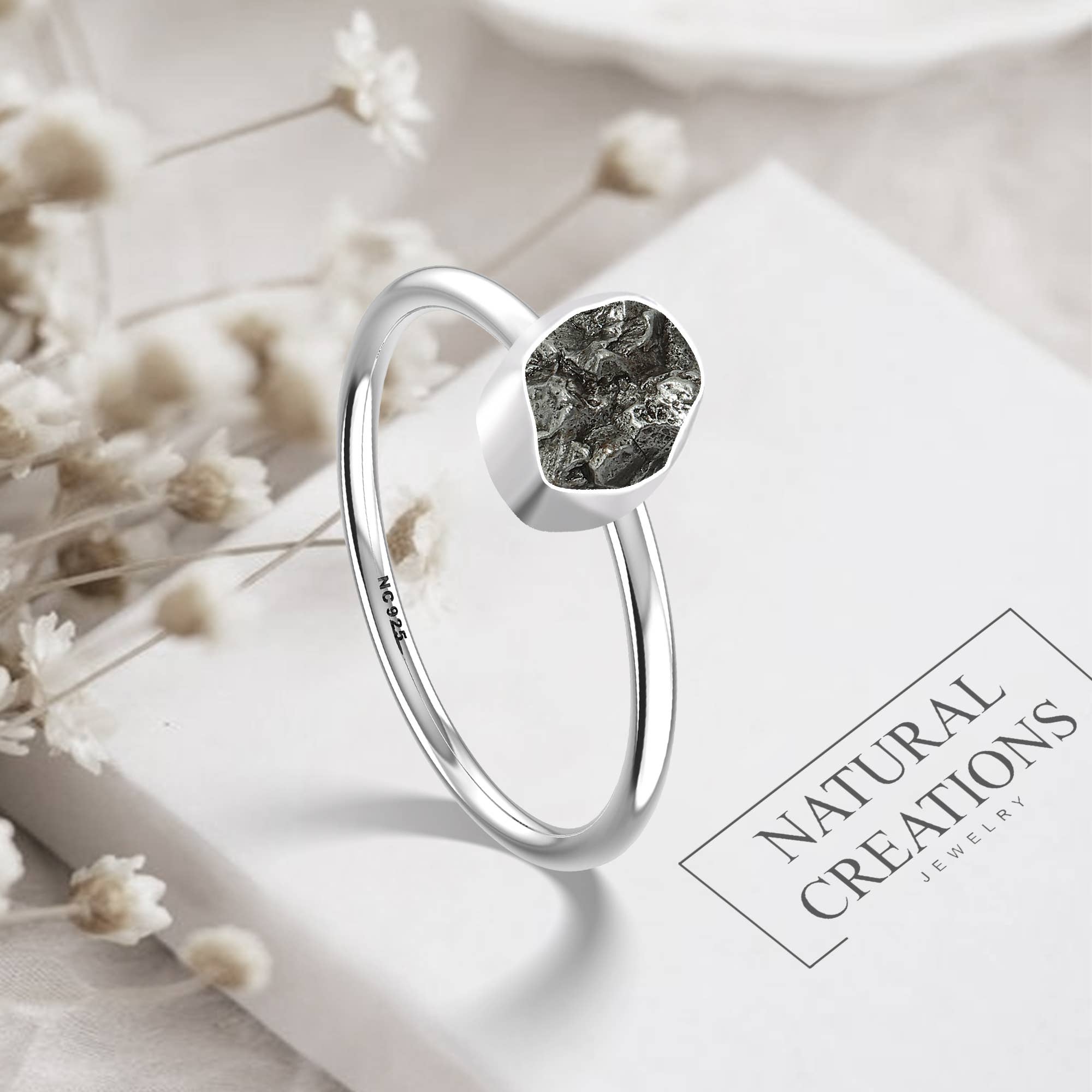 Natural Meteorite Stackable Rings for Women in 925 Silver