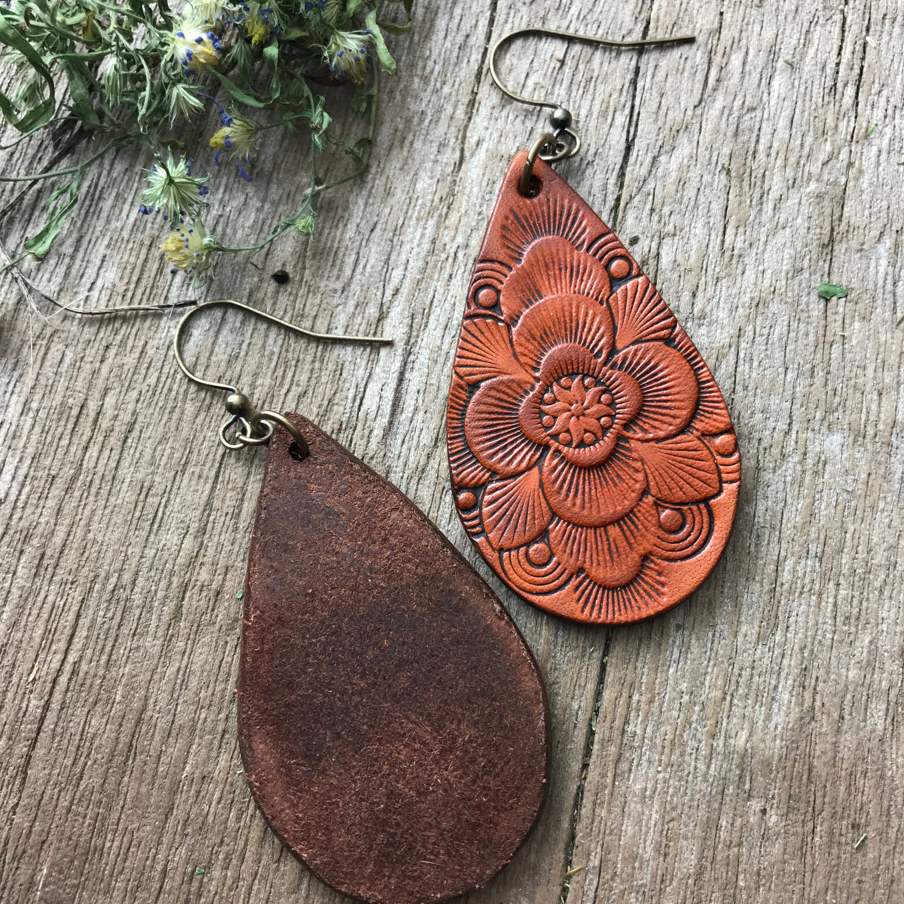 Lord Willing Leather Teardrop Earrings