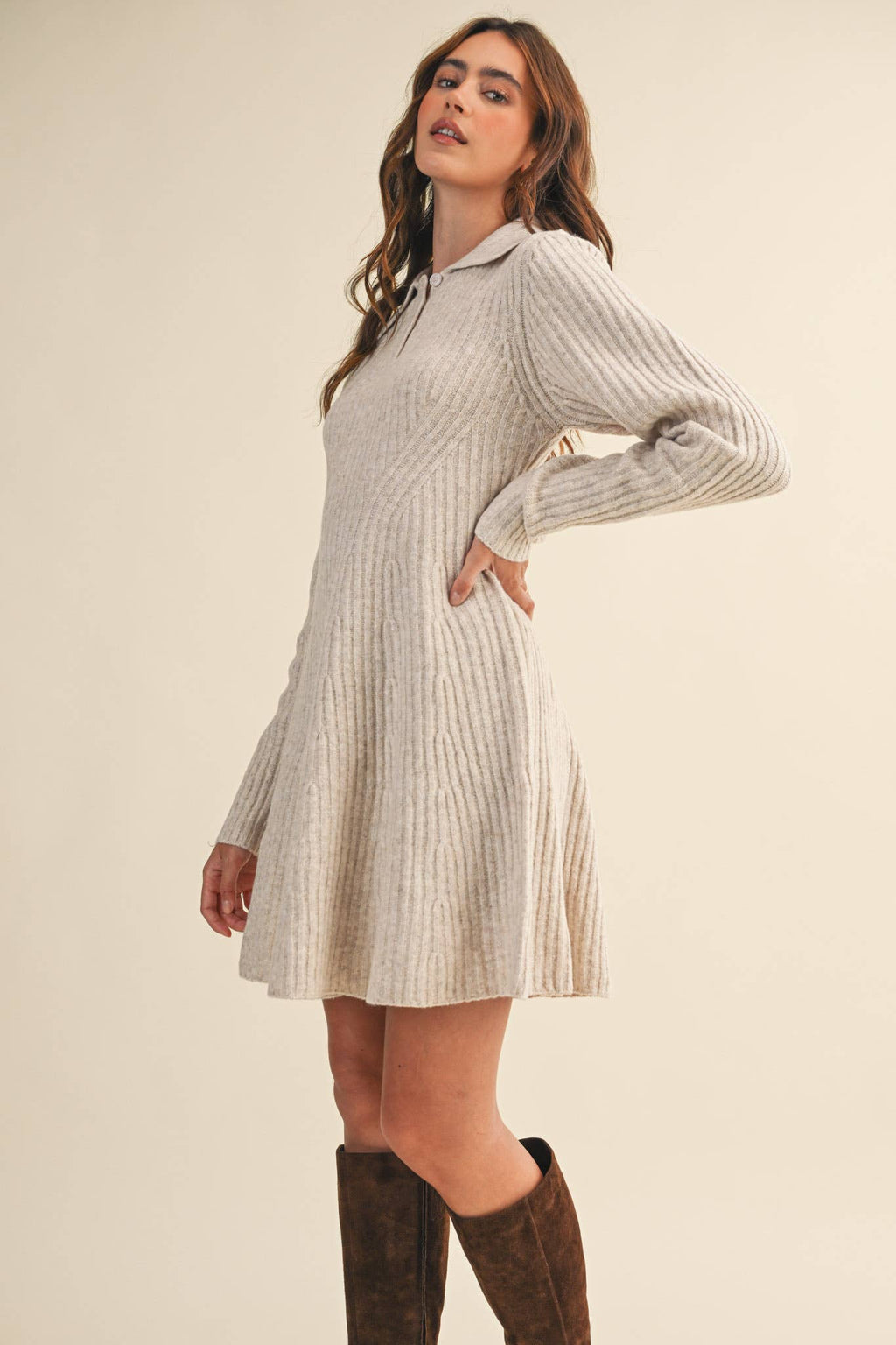 Harvest Moon Ribbed Flared Sweater Dress