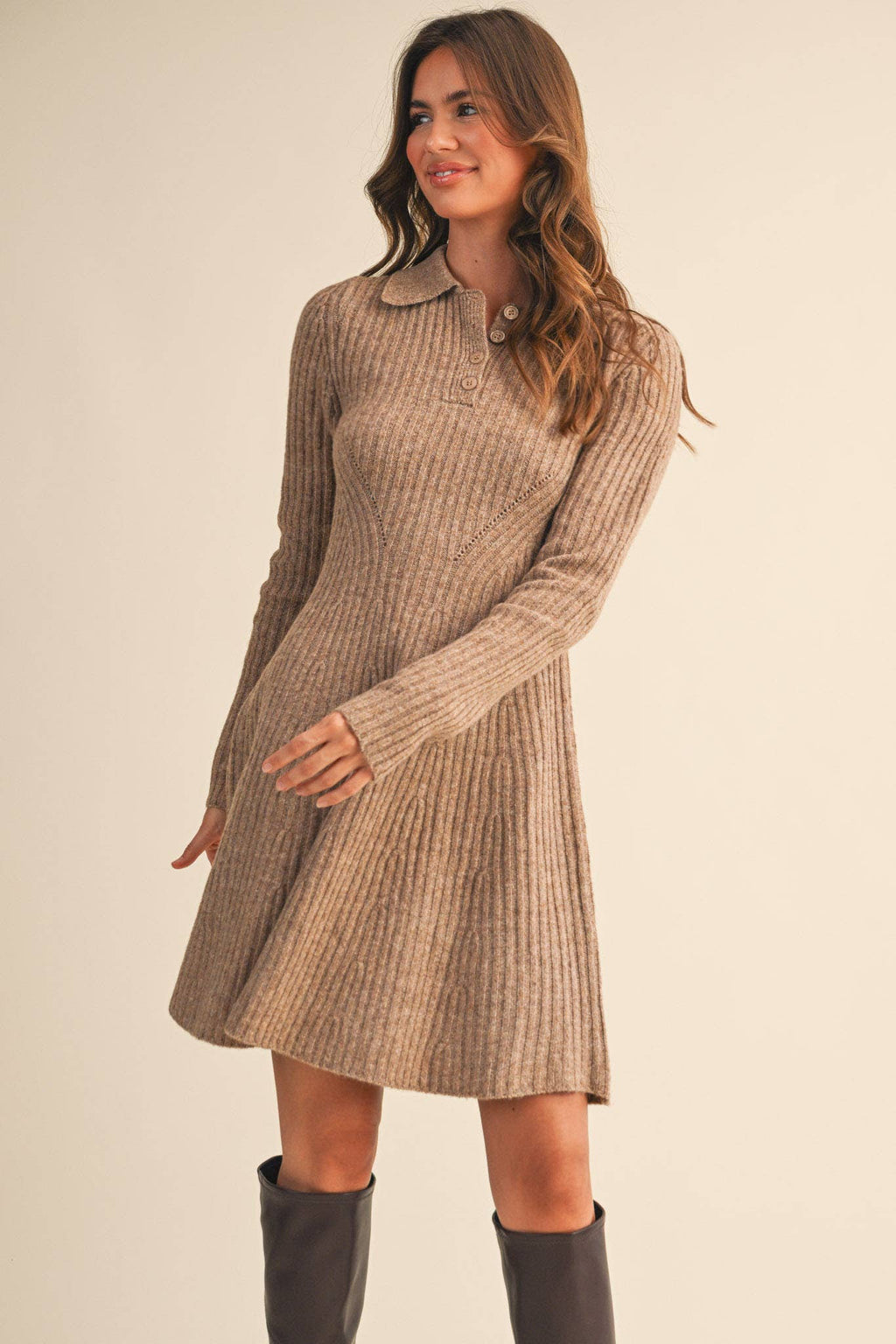 Harvest Moon Ribbed Flared Sweater Dress